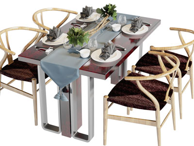 新中式长方形餐桌椅组合