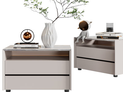 新中式床头柜、摆件组合