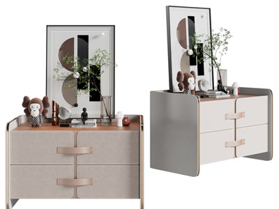 现代床头柜、摆件组合