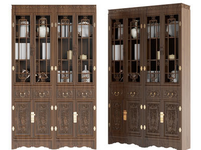 中式实木雕花装饰柜