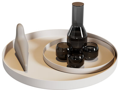 现代圆形托盘、茶具杯子