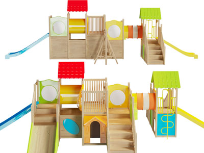 现代实木儿童滑滑梯3d模型 现代实木儿童滑滑梯