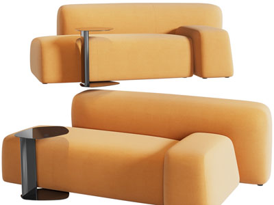 现代带角几的双人沙发3d模型 现代带角几的双人沙发