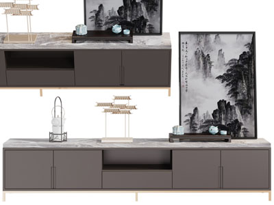 新中式电视柜、装饰画摆件