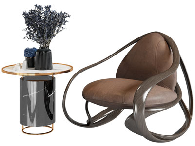 现代个性创意单人沙发椅子、边几3d模型 现代个性创意单人沙发椅子、边几