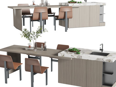现代带水吧台的餐桌椅组合