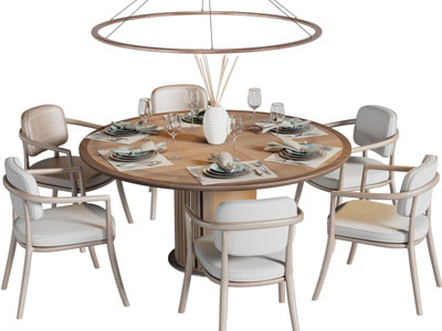 新中式实木圆形餐桌椅组合