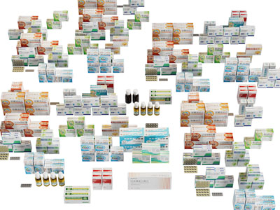 现代排列整齐的药盒、药瓶3d模型 现代排列整齐的药盒、药瓶