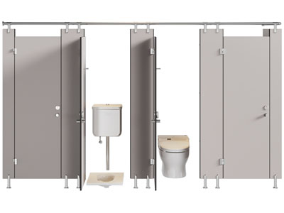 现代公共卫生间隔间、马桶