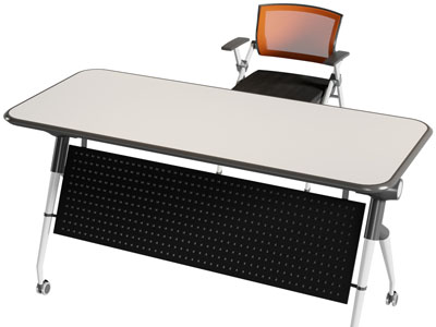 现代带滑轮的书桌椅组合