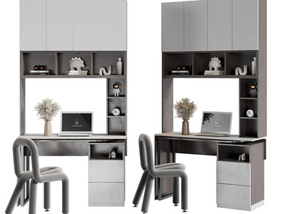 现代带书柜的书桌椅组合