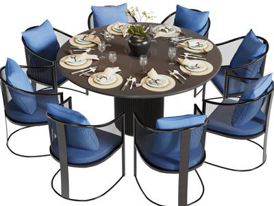 新中式圆形餐桌椅组合