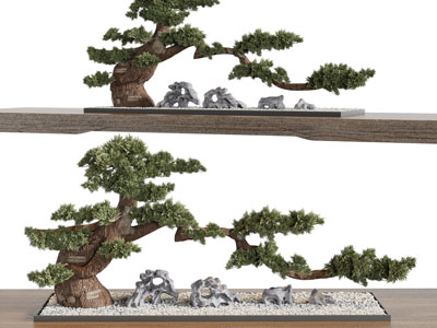 新中式松树、假山景观园艺小品