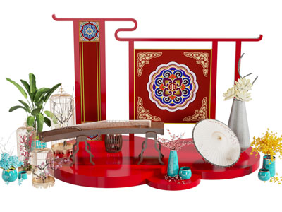 新中式美陈、古筝表演舞台