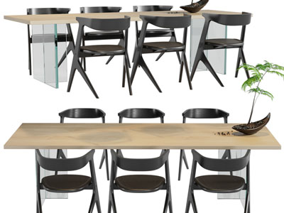 现代实木长方形餐桌椅组合