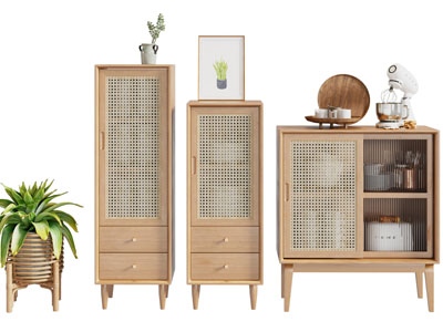 北欧实木镂空柜门的餐边柜