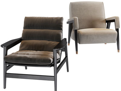 现代实木边框的单人沙发3d模型 现代实木边框的单人沙发