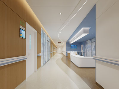 现代医院护士站、接待台、过道