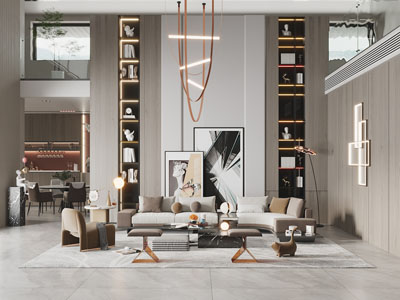 现代别墅挑高客厅餐厅