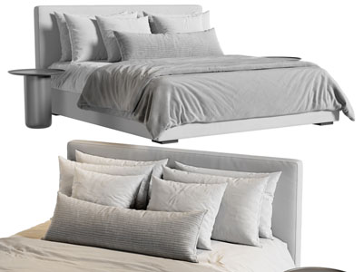 现代布艺双人床、边几