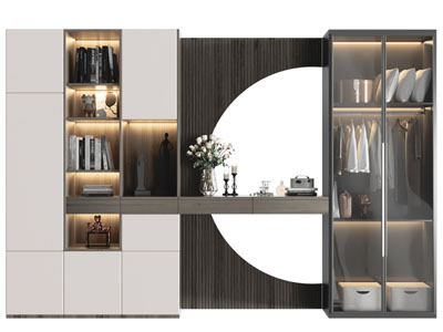 现代带梳妆台的玻璃柜门衣柜3d模型 现代带梳妆台的玻璃柜门衣柜