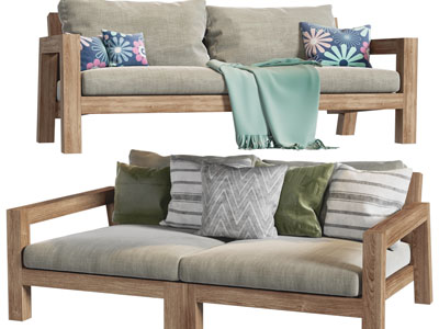 侘寂风实木双人沙发3d模型 侘寂风实木双人沙发