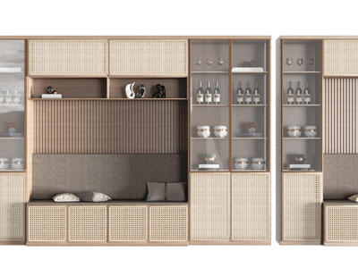 侘寂风带卡座的实木酒柜