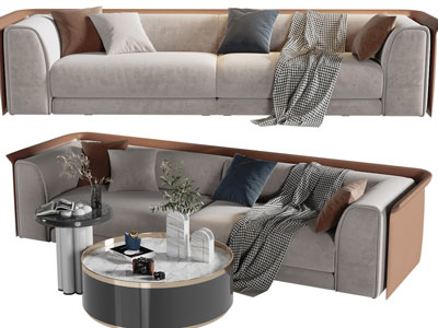 现代双人沙发、茶几组合3d模型 现代双人沙发、茶几组合