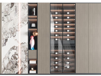 现代玻璃柜门的酒柜