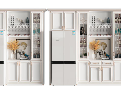 简欧白色嵌入冰箱的酒柜