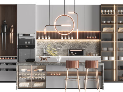 现代轻奢开放式餐边柜、吧台