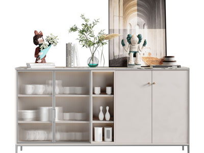 现代镂空玻璃柜门的餐边柜