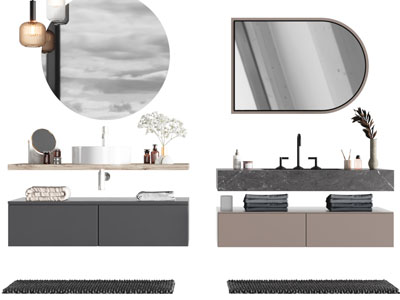 新中式悬挂式洗手台、浴室镜
