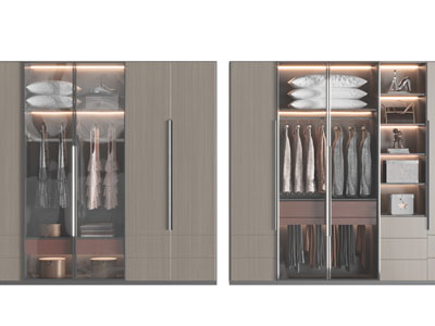 新中式带玻璃柜门的衣柜3d模型 新中式带玻璃柜门的衣柜