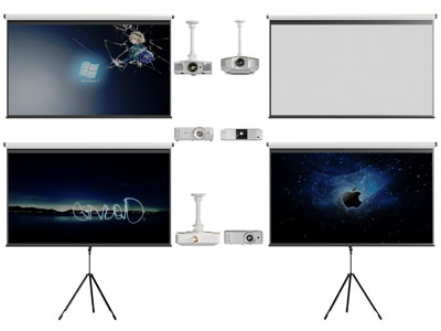 现代投影仪、带支架的投影幕布3d模型 现代投影仪、带支架的投影幕布