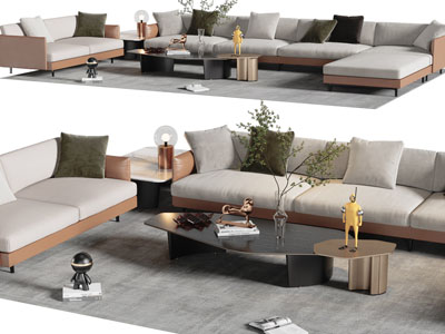 现代转角多人沙发、茶几组合