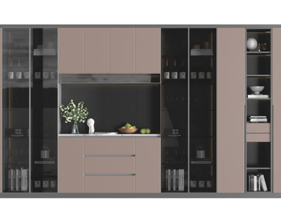 新中式带玻璃柜门的酒柜