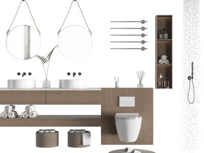 现代双盆洗手台、淋浴花洒