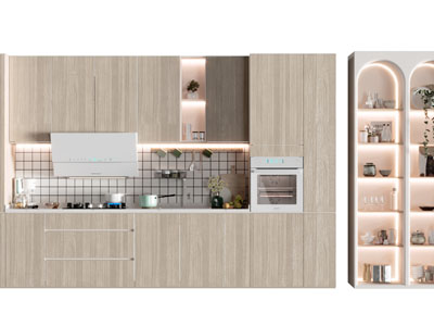 北欧实木纹理整体橱柜、装饰柜