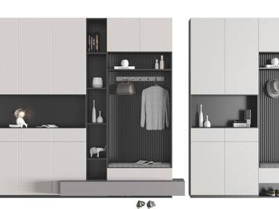 现代黑白拼接带卡座的玄关鞋柜