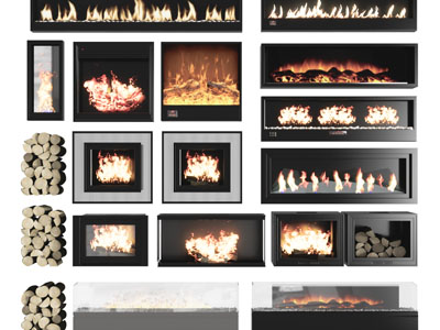 现代不同尺寸的壁炉
