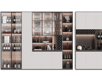 现代玻璃柜门的酒柜