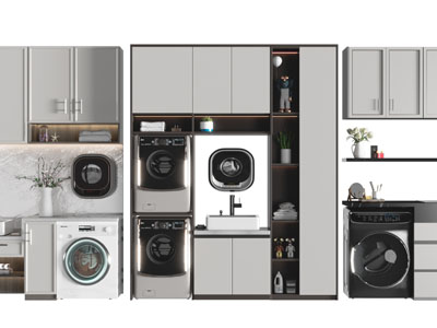 新中式阳台洗衣机储物装饰柜