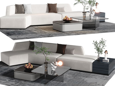 现代转角多人沙发、茶几组合