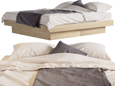 侘寂风无床头实木双人床