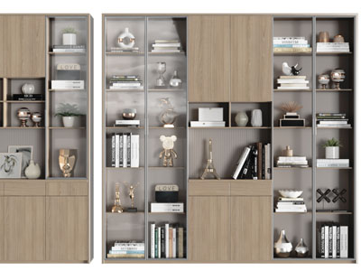 现代实木拼接实木玻璃柜门的装饰柜