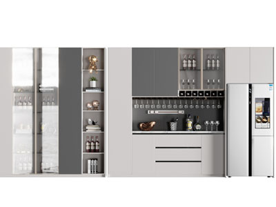 现代加宽嵌入冰箱的酒柜