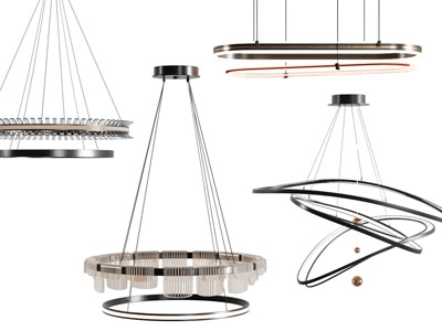 现代圆形金属套环吊灯