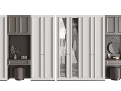 现代嵌入梳妆台的衣柜3d模型 现代嵌入梳妆台的衣柜