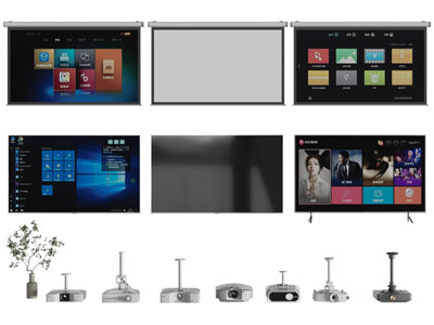 现代投影仪和壁挂式投影幕布3d模型 现代投影仪和壁挂式投影幕布